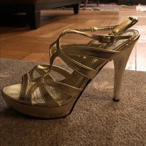 Fun metallic gold strappy heels